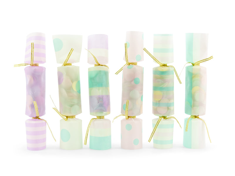 Set of 6 confetti crackers in pastel