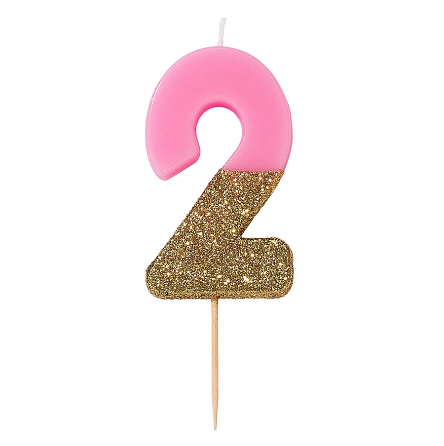 Number candle / birthday candle "2" pastel / gold