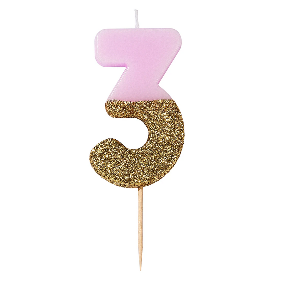 Number candle / birthday candle "3" pastel / gold