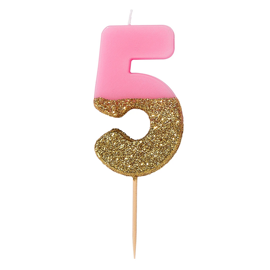 Number candle / birthday candle "5" pastel / gold