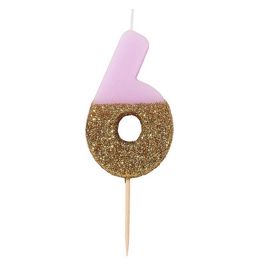 Number candle / birthday candle "6" pastel / gold