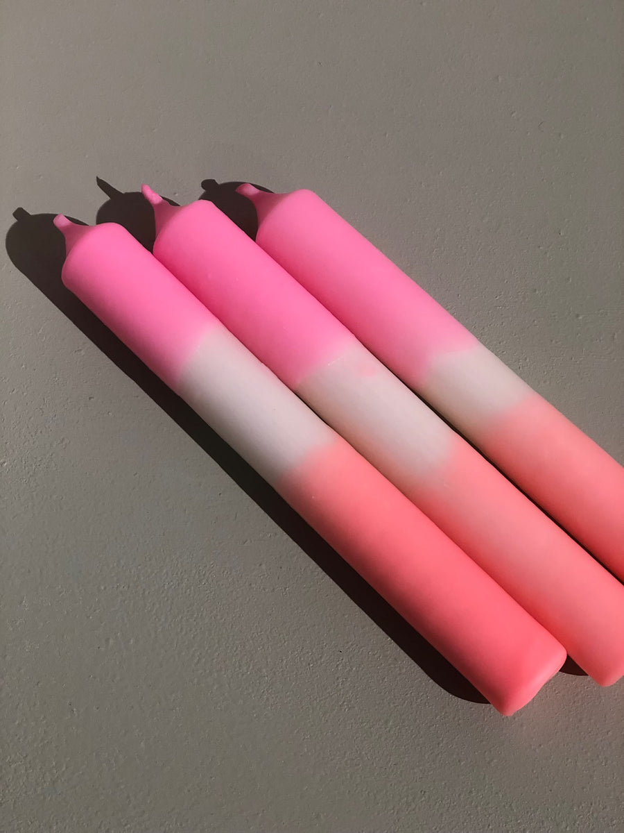 Neon DIP DYE Kerzen 3-er Set in Hingucker-Farben Pink/Orange handveredelt mit Sojawachs