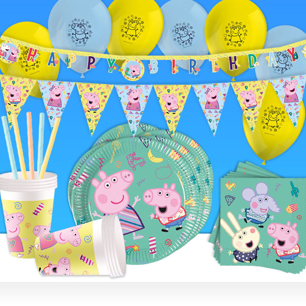 Peppa Wutz Partydeko Set plus Spiele & Mitgebseltüten für den Kindergeburtstag