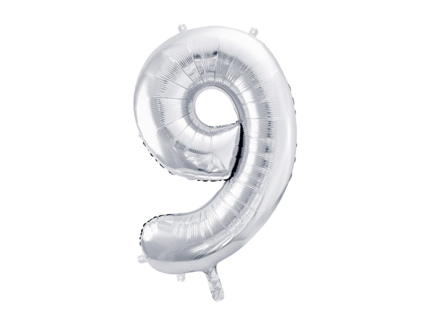 XL foil balloon number "9" in silver 