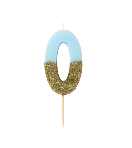 Number candle / birthday candle "0" blue pastel / gold