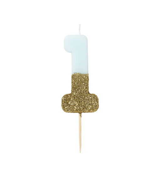 Number candle / birthday candle "1" blue pastel / gold