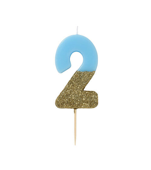 Number candle / birthday candle "2" blue pastel / gold