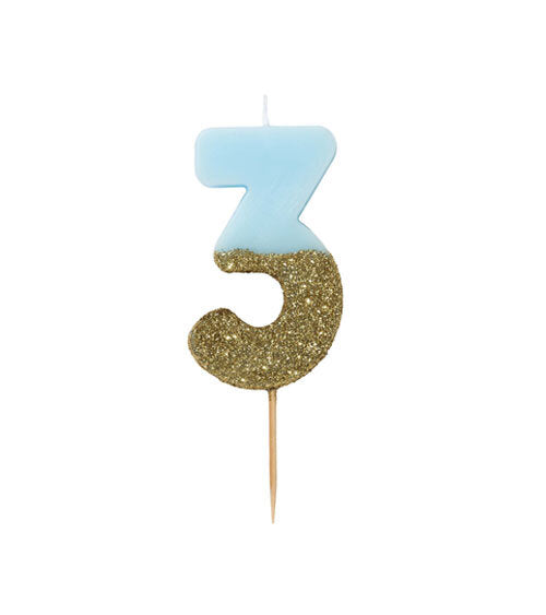 Number candle / birthday candle "3" blue pastel / gold