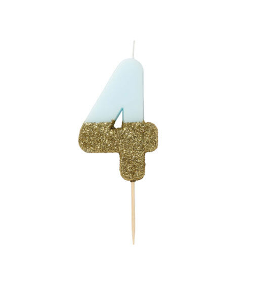 Number candle / birthday candle "4" blue pastel / gold
