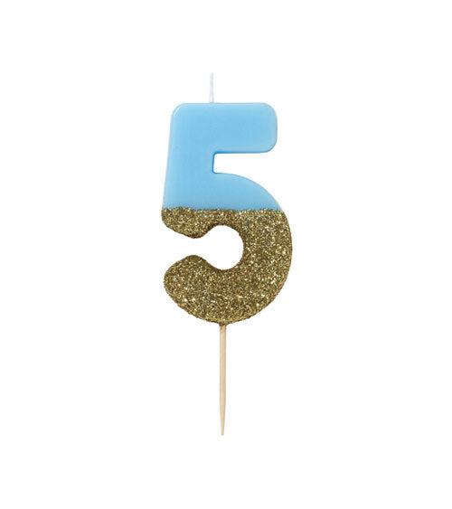 Number candle / birthday candle "5" blue pastel / gold