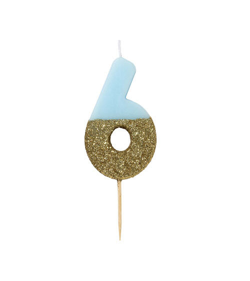 Number candle / birthday candle "6" blue pastel / gold