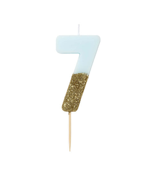 Number candle / birthday candle "7" blue pastel / gold