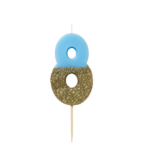 Number candle / birthday candle "8" blue pastel / gold