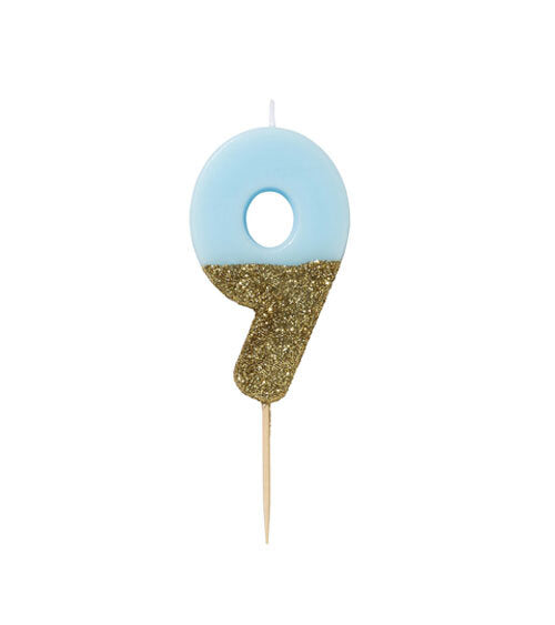 Number candle / birthday candle "9" blue pastel / gold
